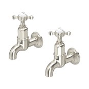 Perrin & Rowe Ionian Crosstop Bibcock Taps (Wall-Mounted) - Pewter