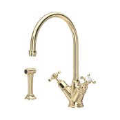 Perrin & Rowe Phoenician Monobloc Sink Mixer with Rinse (Crosstop) - Gold