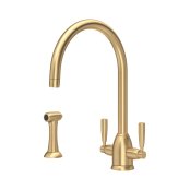 Perrin & Rowe Langbourn Monobloc Sink Mixer with Rinse (Dual Lever) - Satin Brass