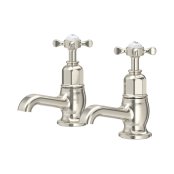 Perrin & Rowe Traditional Pair of Bath Pillar Taps (Crosstop Handles) - Pewter