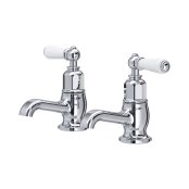 Perrin & Rowe Traditional Pair of Basin Pillar Taps (Lever Handles) - Chrome