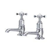 Perrin & Rowe Traditional Pair of Basin Pillar Taps (Crosstop Handles) - Chrome