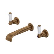 Perrin & Rowe Traditional Three-Hole Wall-Mounted Basin Mixer (Lever Handles) - English Bronze