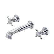 Perrin & Rowe Traditional Three-Hole Wall-Mounted Basin Mixer (Crosstop Handles) - Chrome