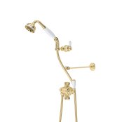 Perrin & Rowe Traditional Riser Diverter, Handshower, Hose, Sliding Bracket and Wall Stay - Polished Brass