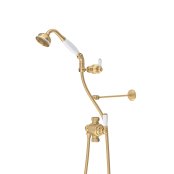 Perrin & Rowe Traditional Riser Diverter, Handshower, Hose, Sliding Bracket and Wall Stay - Satin Brass