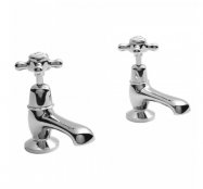 Bayswater White & Chrome Crosshead Basin Taps with Dome Collar