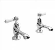 Bayswater White & Chrome Lever Basin Taps with Dome Collar