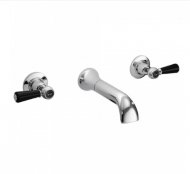  Bayswater Black & Chrome Lever 3TH Wall Bath Filler with Dome Collar