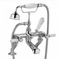 Bayswater White & Chrome Lever Deck Mounted Bath Shower Mixer with Hex Collar