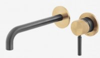 Vado Knurled X Fusion Brushed Black/Gold Wall Mounted Basin Mixer