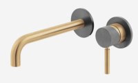 Vado Knurled X Fusion Brushed Gold/Black Wall Mounted Basin Mixer