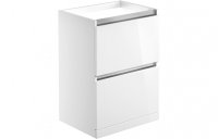 Purity Collection Carina 600mm 2 Drawer Floor Standing Basin Unit (No Top) - White Gloss