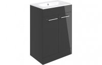 Purity Collection Volti 610mm Floor Standing 2 Door Basin Unit & Basin - Anthracite Gloss