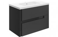 Purity Collection Diverge 815mm Wall Hung 2 Drawer Basin Unit & White Basin - Matt Black & Glass
