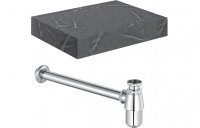 Purity Collection Naturel 600mm Wall Hung Grey Marble Basin Shelf & Chrome Bottle Trap
