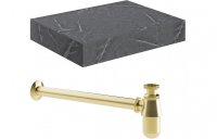 Purity Collection Naturel 600mm Wall Hung Grey Marble Basin Shelf & Brushed Brass Bottle Trap