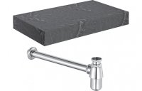 Purity Collection Naturel 800mm Wall Hung Grey Marble Basin Shelf & Chrome Bottle Trap