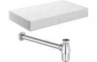 Purity Collection Naturel 800mm Wall Hung White Marble Basin Shelf & Chrome Bottle Trap