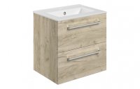 Purity Collection Volti 510mm Wall Hung 2 Drawer Basin Unit & Basin - Oak