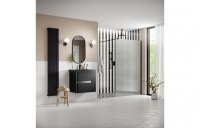 Purity Collection Icona 800mm Fluted Wetroom Panel & Support Bar - Black