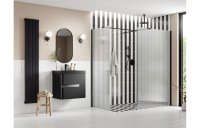 Purity Collection Icona 800mm Fluted Wetroom Panel & Side Panel Arm - Black