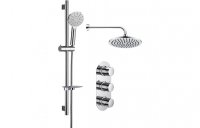 Purity Collection Cosmos Shower Pack Four - Two Outlet Triple Shower Valve w/Riser & Overhead Kit - Chrome
