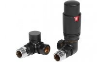 Purity Collection Round Thermostatic Matt Black Radiator Valves - Corner