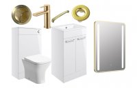 Purity Collection Volti 510mm Floor Standing Furniture Pack - White Gloss w/Brushed Brass Finishes
