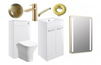 Purity Collection Volti 510mm Floor Standing Furniture Pack - White Gloss w/Brushed Brass Finishes