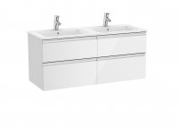 Roca The Gap Gloss White 1200mm 4 Drawer Wall Hung Vanity Unit with 2 Basins