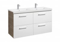 Roca Prisma Gloss White & Textured Ash 1200mm Double Basin & Unit with 4 Drawers