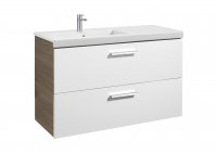 Roca Prisma Gloss White & Textured Ash 1100mm Basin & Unit with 2 Drawers - Left Hand