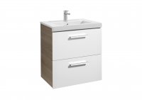 Roca Prisma Gloss White & Textured Ash 600mm Basin & Unit with 2 Drawers