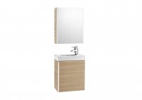 Roca Mini Textured Oak Vanity Unit & Basin with Mirrored Cabinet