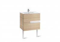 Roca Victoria-N Textured Oak 600mm Square Basin & Unit with 2 Drawers