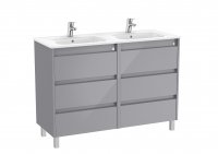 Roca Tenet Glossy Grey 1200 x 460mm Double Basin 6 Drawer Vanity Unit with Legs