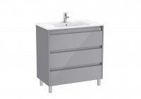 Roca Tenet Glossy Grey 800 x 460mm 3 Drawer Vanity Unit and Basin with Legs