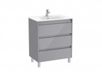 Roca Tenet Glossy Grey 700 x 460mm 3 Drawer Vanity Unit and Basin with Legs
