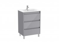 Roca Tenet Glossy Grey 600 x 460mm 3 Drawer Vanity Unit and Basin with Legs