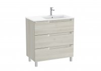 Roca Aleyda White Wood 800mm 3 Drawer Vanity Unit & Right Hand Basin with Legs