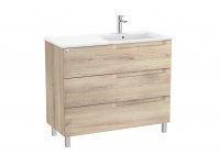 Roca Aleyda Beige Wood 1000mm 3 Drawer Vanity Unit & Right Hand Basin with Legs