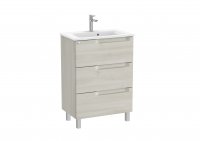 Roca Aleyda Compact White Wood 600mm 3 Drawer Vanity Unit & Basin with Legs