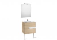 Roca Victoria-N Textured Oak 600mm Base Unit with Basin, Mirror and LED Spotlight