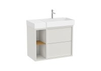 Roca Tura 800mm Vanity Unit with Two Drawers, Side Shelf and Right Hand Basin - Off White