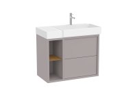 Roca Tura 800mm Vanity Unit with Two Drawers, Side Shelf and Right Hand Basin - Light Noble Grey