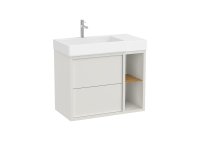 Roca Tura 800mm Vanity Unit with Two Drawers, Side Shelf and Left Hand Basin - Off White