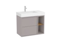 Roca Tura 800mm Vanity Unit with Two Drawers, Side Shelf and Left Hand Basin - Light Noble Grey