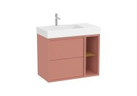 Roca Tura 800mm Vanity Unit with Two Drawers, Side Shelf and Left Hand Basin - Light Terracota