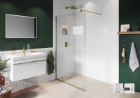 Abacus Elements 890mm Fixed Wetroom Screen (8mm) with Wall Support & Brushed Brass Surface Channel